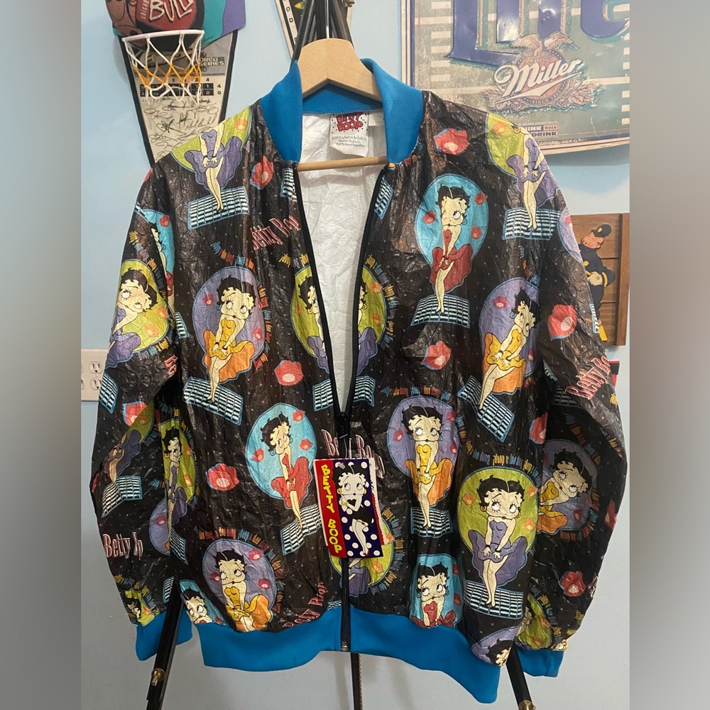 Betty Boop Jacket Women’s M Vintage 90s 1995 Tyvek Windbreaker Nylon AOP NWT